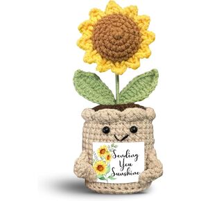 Mini Positive Crochet Sunflower, Cute Toys Cheer Up Gifts, Crochet Doll with Optimistic Card for Birthday Gifts, Ideas for Friend and Desk Decor, Appreciation Positive Gift for Women, Coworker