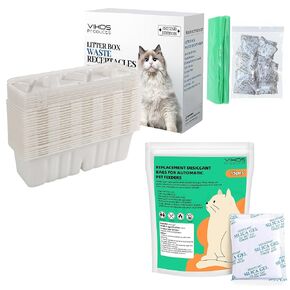 20-Pack Disposable Litter Box Waste Receptacles Compatible with Littermaid Waste Receptacles, and 15-Pack Replacement Desiccant Bags Compatible with Pet-kit Automatic Pet Feeders