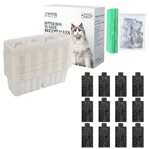 20-Pack Disposable Litter Box Waste Receptacles Compatible with Littermaid Waste Receptacles, and (12-Pack, Black) Cat Litter Box Replacement Filters Compatible with Pet Zone Semi