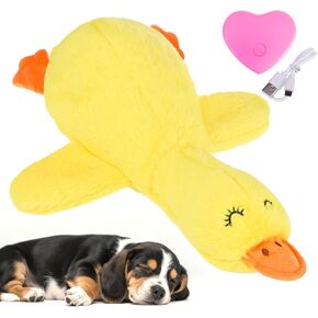 KOOLTAIL Dog Heartbeat Stuffed Toy for Anxiety Relief, Duck Plush Snuggle Toy for Puppy Calming Behavioral Training Sleep Aid Comfort Toy for Small Medium Dog Pals Toys Pet Companion Pillow Yellow