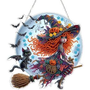 Diamond Art Hanging Kit for Adult,Special Shaped Rhinestone,Double Sided 5D DIY Acrylic Diamond Art Painting Window Pendants Home Garden Wall Hanging Kits Hanging Ornament (Halloween Pumpkin)