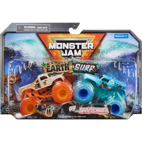 Monster Jam, Official Whiplash Earth Vs. Grave Digger Surf 1:64 Scale Die-Cast Monster Trucks (Walmart Exclusive), Kids Toys for Boys Ages 3 and up