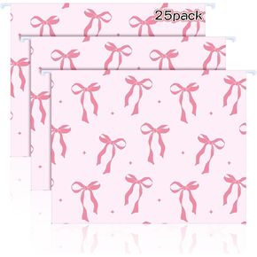 25 Pack Pink Bow Hanging File Folders, Pink Folders, Bowknot Coquette File Folders Letter Size with 1/5-cut Tabs, Stay Organized for Your Home and Office Bulk File and Documents