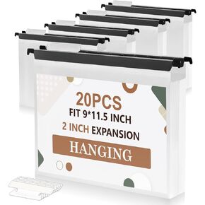 10 Pcs Extra Capacity Plastic Hanging File Folder Letter Size File Folder Reinforced Tabs with Heavy Duty 2 Inch Expansion and Black Insert Gasket for Filing Cabinet Durable Hang Folders (2 INCH, 10)