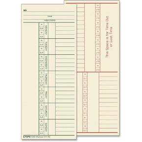 TOPS Time Cards, Weekly, 2-Sided, Named Days, 3-3/8" x 8-1/4", Manila, Green/Red Print, 100-Count (12603)