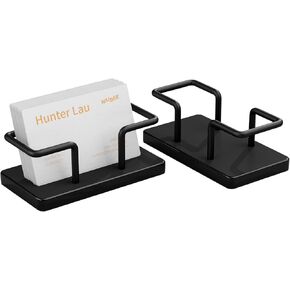 NIUBEE Acrylic Business Card Holder: Metal Business Card Display Stand for Desk - Frosted Gift Card Organizer for Office, Reception, Desktop (Black) - 2pack