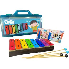OPPA Kids' 8-Note Resonator Bells with Soft & Hard Mallets, Colorful Song Sheets, Detachable Keys & Blue Case – Inspire Musical Play