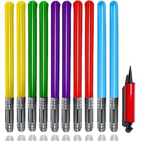 10 Pcs Inflatable Light Sabers - 5 Vibrant Colors, 35 Inch Inflatable Lightsaber Swords Toys with Air Pump - Perfect for Party Favor, Halloween, Role Play & Kids’ Costume Accessories