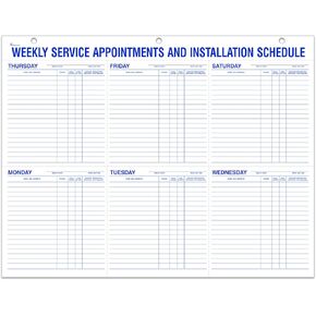 Weekly Service Appointments and Installation Schedule Pad - Large 22" x 17" Size, 60# White Paper, Horizontally and Vertically Perforated Sheets - Pack of 52