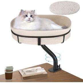 Cat Desk Bed - 360° Rotating Mount Attachment - Space-Saving Cats Hammock for Home Office/Computer Desks, Washable All-Season Indoor Pet Nest - Comfortable Perch 12"x16"
