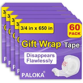 PALOKA Gift-Wrap, Clear Tape, for Wrapping Paper, Home Office and Back to School Supplies for College and Classrooms, Glossy Finish,3/4 in x 650 in, Dispensered, 6 Packs