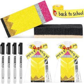 2 العودة إلى المدرسة للمعلمين هدية Glitter Pencil Pencil Whiteboard Eraser مع علامات ما قبل المدرسة روضة أطفال نهاية العام تقديم تقدم المعلم للوازم المدرسي (مجموعة 2)
