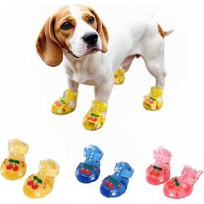 4Pcs Blue Dog Cooling Shoes for Small Dogs (Size 3) - Summer Breathable Jelly Sandals with Adjustable Velcro & Non-Slip Sole - Protects Paws from Hot Pavement - Fits Bichon, Poodle, Pomeranian