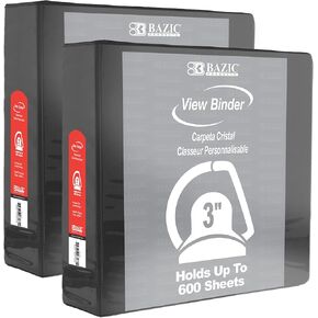 BAZIC 3 Ring Binder 3" View Binders Slant D Ring Organizer - Green, Hold 600 Sheets Paper, for School Office Home, 1-Count
