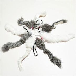 Rabbit Fur Mouse Cat Toys with Bell, Rope & Crinkle Sound - Pure Rabbit Fur 5-Pack 4.7 Inch, Interactive Hunting Toys for Active Indoor Cats
