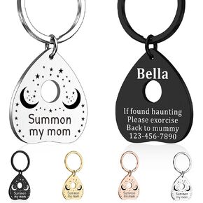 Goth Dog Tags Personalized for Pets - Customized Dog Name Tag, Summon My Mom Dog ID Tag, Anti-lost Dog Collar with Name Plate, Black Cat Tag, Stainless Steel Pet ID Tags for Small Large Dogs Cats