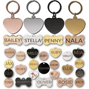Stainless Steel Dog Tags Personalized, Pet Tag Personalized, Cat Tag Personalized, Pet ID Tags, Engraved on Both Sides, Bone, Heart and Round-Shaped (Heart, Small)