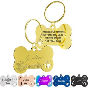 Dog Tags Personalized for Pets, Dog Name Tags Personalized, Custom Dog Tag and Cat Tag, Engraved Dog Tags on Both Sides, Bone,Cut-Out Paw Design (Silver, Large Size)