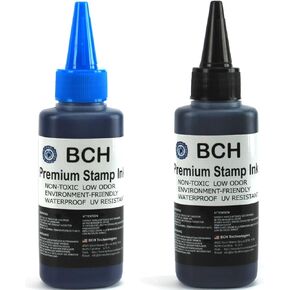 Blue and Black Combo Stamp Ink Refill by BCH - Premium Grade -2.5 oz (75 ml) Ink Per Bottle