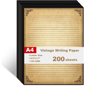Vintage Lined Paper with Antique Border Design, 50 Sheets, Stationary Paper for Writing Letters, 100gsm, 11 x 8.5'', Aged Stationery for Writing Letters, Invitations, Stationery Writing Papers