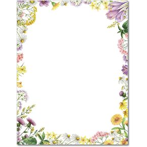 Floral Letter Paper - Flower Meadows Stationery - 40 Sheets of Cute Designed Printer Paper