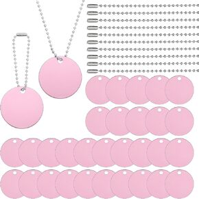 PATIKIL 60 Pcs Blank Dog Tags Set, Including 30 Pcs Aluminum Metal Stamping Round Label 30 Ball Steel Chain for DIY Decor Laser Engraving Necklace, Light Blue in Saudi Arabia