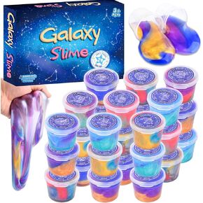 24 Pack Blue Galaxy Slime, Slime Bulk Party Favor for Girls & Boys, Clear Container Jars Galaxy Star Slime Cup, Soft, Wet, Non Sticky, Birthday Gifts, Classroom Rewards for Kids, Goodie Bag Stuffers