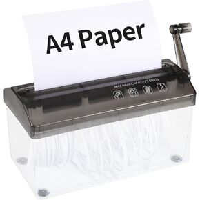 A4 Paper Manual Shredder - Black Portable Mini Paper Grinder Capacity 3L for A4 Files Documents Straight Cutting Tool Home Office Desktop Supplies WD23BK