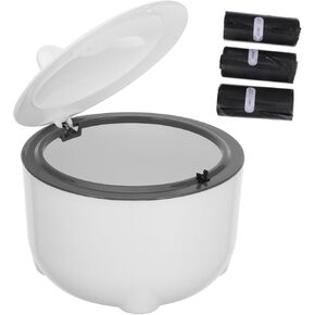 POPETPOP 1set Sealed Cat Litter Waste Container with Convenient One-Button and Trash Bags Design for Pet Waste Storage Grey Color Included