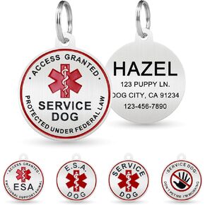 Personalized Engraved Service Dog ID Tag for Small & Large Dogs - Emotional Support Dog ESA Medical Alert Tags for Dogs - Service Animal ID - Access Granted Service Dog Tag in Black Small