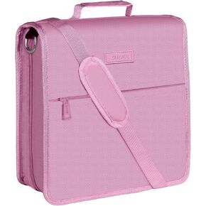 SUNEE Zipper Binder 3 Ring, 3 Inch O-Ring with Handle and Shoulder Strap, 600-Sheet Capacity, 5-Tab Expanding File Folder, Multi-Pockets for Middle School Organizer Binder with Zipper, Pink Lotus