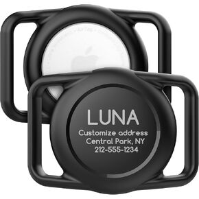 Personalized Dog Collar Holder for AirTag, 2 Pack Upgraded Water Resistant Silicone Case for Pet Collars, Customized with Name and Phone Number Protectors for Dog and Cats Collars