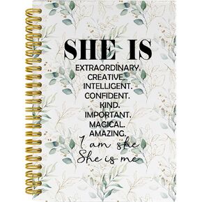 Sage Green Floral Inspirational Feminist Notebook Journal, She is Daily Affirmations for Women Spiral Notebook 5.5x8.3, Female Empowerment Journal for Office School Supplies