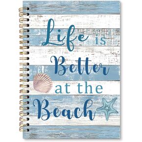 Vintage Coastal Beach Journal Notebook, Ocean Beachy Spiral Notebook, Coastal Seashell Journal Notebooks for Women Men, Beach Office School Supplies Gifts, 5.5x8.3In