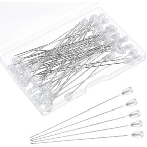 75mm/3Inch Straight Pins Sewing, Pearl Head Decorative Pins, 50Pcs Teardrop Corsage Boutonniere Pin for Wedding Flower Bouquet Jewelry Ornaments Attaching Dressmaker Crafts