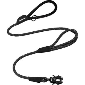 Petbonus two مقابض مقود الكلب ، مقود حبل الحيوانات الأليفة الثقيلة 5 أقدام مع مقطع معدني سريع الإفراج ، مقبض مرور مريح متين ، تقدم تدريب عاكس للكلاب الكبيرة المتوسطة (أسود) in Kuwait
