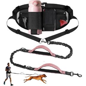 Hands Free Dog Leash with Adjustable Waist Belt, Double Waist Leash for Two Dog Walking Training Jogging, Double-Leashes for Two Large Dogs, Dual Padded Handles Pet Running-Leashes Hands Free(Pink)