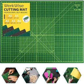 Large 23" x 47" Self Healing Sewing Mat, WerkWise Rotary Cutting Board, Double Sided 5-Ply 23x47 Inch Mat for Quilting, Sewing, Fabric, & Crafts, Designed for Use with Rotary Cutters (Green & Black)