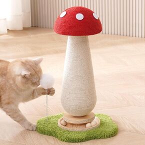 21.5‘’ H Cat Scratching Post with Catnip,Cute Mushroom Cat Scratcher Post with Durable Natural Wooden Turntable Toy,Mushroom Shape Design Cat Toy Cat Tree Sisal Scratcher for Indoor Cats (Cloud Base)
