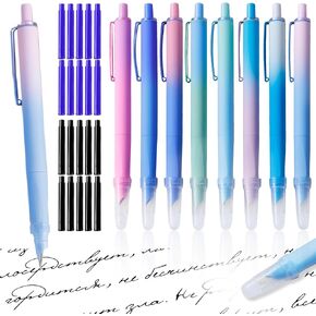 8pcs Retractable Fountain Pens with 30pcs Ink Sacs, Refillable Fountain Pen for Writing, Smooth Writing Quick-Drying Flex Nib Fountain Pens for Calligraphy Journaling School Office