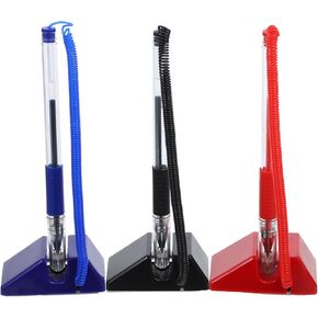 ARTIBETTER 3Pcs Secure Counter Pen with Stand Desktop Gel Ink Pens for Office Reception Smooth Writing for Banks Hotels Schools Theft Design