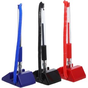 Homoyoyo 3Pcs Secure Counter Pens with Base Theft Gel Ink Pens for Bank and Office Reception Desks Comfortable Grip No Ink Leakage Includes and Colors