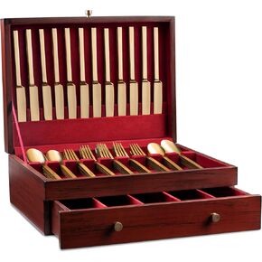 صندوق تخزين للأواني الفضية الخالية من الفنية مع درج ، منظم مسطح ، 15 "× 11" ومنظم أواني للمطبخ ، ديكور خشبي أنيق لغرفة الطعام (أدوات مسطح غير متضمنة) in Kuwait