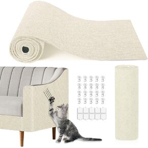 Cat Scratching Mat, 118.5"x15.9" Trimmable Self-Adhesive Cat Scratch Carpet, Couch Protector from Cats Claws, Furniture Corner Protectors for Cats, Indoor Furniture Protection for Chair (Light Gray)