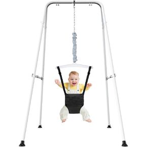 Baby Jumper with Stand, Toddler Swing Set forIndoor/Outdoor Play, Jumper for Baby 6-24 Months,Baby Jumpers and Bouncers with Adjustable Chain,Easy to Assemble & Store (Black)