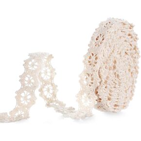 Cotton Lace Ribbon 10 Yards Beige Lace Trim Vintage Crochet Lace Ribbon Trim for Scrapbooking Gift Package Wrapping Sewing Lace Trims DIY Craft Ribbon for Bridal Wedding Decoration (Wide 1.2CM)