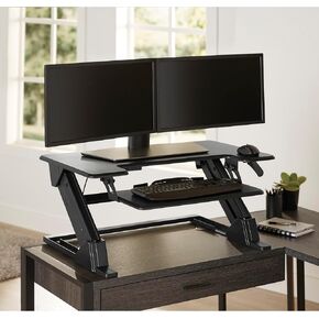 Realspace® P20 Standing Desk Converter With USB And Keyboard Tray, 19-3/10"H x 35-2/5"W x 23-1/5"D, Black
