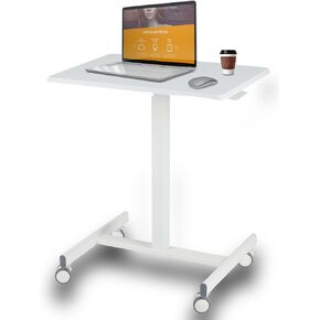 NEWBULIG Mobile Laptop Standing Desk- Overbed Table, Adjustable Height Desk Stand Up Desk Small Rolling Sit Stand Desk, Teacher Podium with Wheels, White