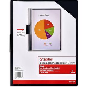 أغلفة تقرير قفل شريحة Staples ، خطاب ، أسود ، 15/كرتون (ST20590-CCVS)