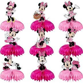 For Minnie Birthday Party Supplies, 9Pcs Honeycomb Centerpieces for Mouse Party Decorations, Double Sided Table Decorations Centerpieces Party
